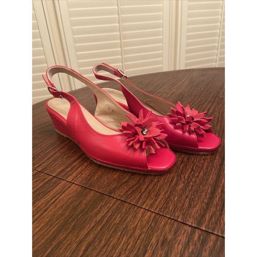 Sesto Meucci Women Red Leather Bobby Slingback Wedge Sandals Espadrilles 8 M New